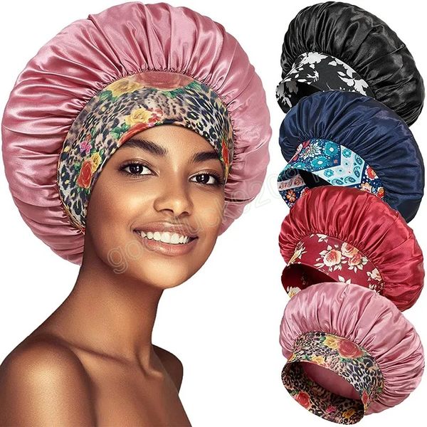 Nouveau femmes Satin solide dormir Turban chapeau réglable large bande élastique bandeau nuit sommeil casquette cheveux Bonnet chapeau