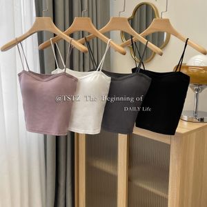 Nouveaux réservoirs de couleur unie pour femmes sangle spaghetti rembourré gilet court camisole été sexy haut court