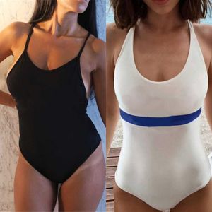 Nuevo traje de baño para mujer, traje de baño sexy para chica, traje de baño de playa de verano con estampado de letras a rayas, bikinis de una pieza para mujer