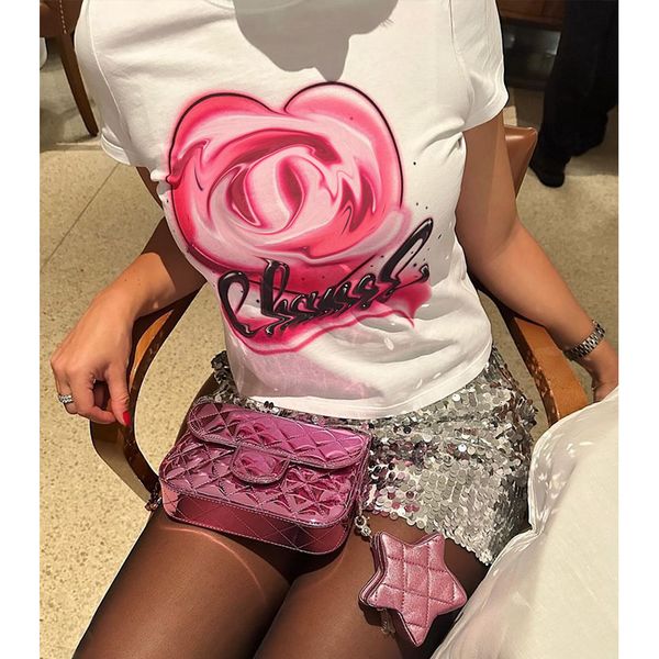 Nueva camiseta para mujeres diseñador de lujo de moda letra de corazón patrón de camisetas dulces camisetas de manga corta topes de cuello redondo