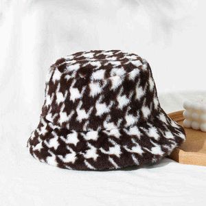 Nouveau chapeau de bassin en treillis mille oiseaux pour femmes hiver personnalisé mode chapeau polyvalent classique G220311