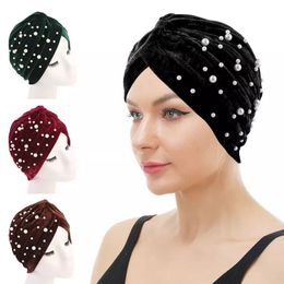 Chapeau indien en velours pour femmes, rétro, mode, perles, Turban chaud d'hiver, casquette indienne croisée pour femmes, Hijab Turbante, nouvelle collection