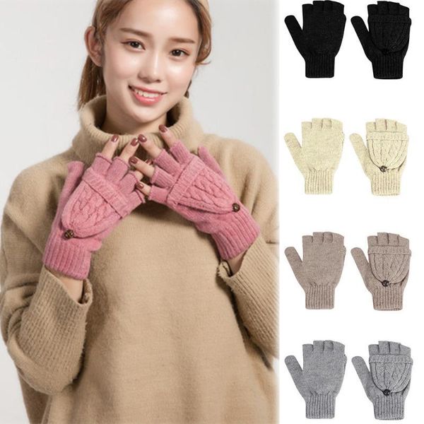 Nouveaux gants d'hiver pour femmes doublure chaude - tricot torsadé confortable manchette élastique épaisse gants thermiques conduite Ki équitation aime les mitaines