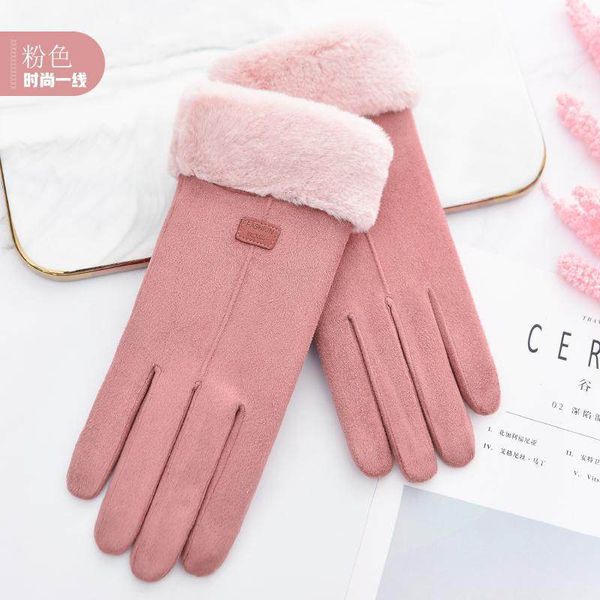 Nuevos femeninos de gamuza para el invierno del invierno de la mujer Pantalla táctil espesada del terciopelo ártico Guantes calientes