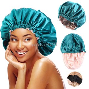 Bonnet de nuit en Satin Double couche pour femmes, Turban soyeux, couverture réglable, accessoires de coiffure bouclés et élastiques, nouvelle collection