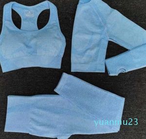 Ensemble de Yoga sans couture pour femmes, combinaisons de sport, Fitness, chemises à manches longues, taille haute, Leggings de course, vêtements d'entraînement, nouvelle collection