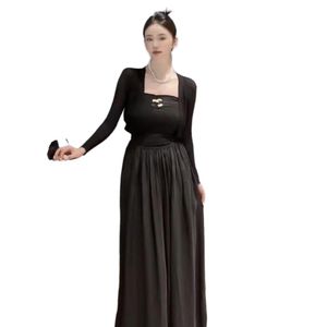 Nieuwe vrouwen sexy strapless buis top logo borduurwerk zwarte kleur hoge taille maxi lange mouwloze desinger -jurk sml
