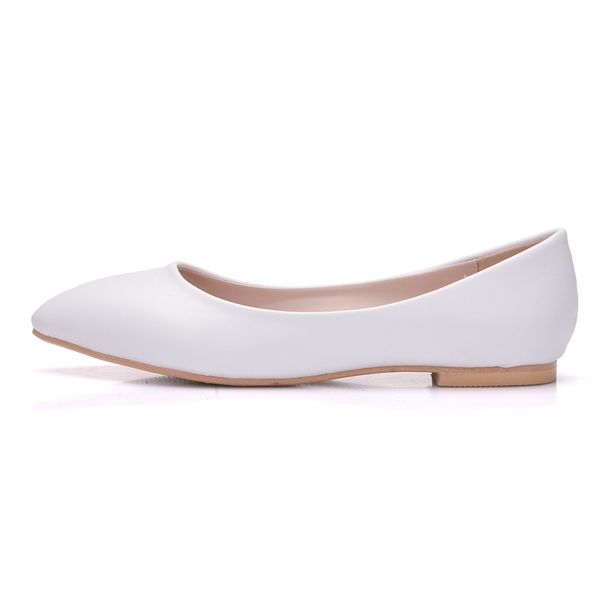 Nouvelles femmes Chaussures plates en cuir talons plate-forme Chaussures Femmes Blanc Toe cuir Fille Pointu Chaussures Flats