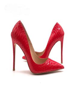 Nieuwe vrouwen schoenen Red High Heel Snake Leather Pointy Tenes Boots Sandals Luxe Stiletto Heels Women Pumps Ladies Wedding Party Shoe 2000722