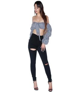 Nieuwe dames slanke fit jeans gescheurd gaten meisjes broek stretch fabric vintage zwarte jeans voor vrouw3664367
