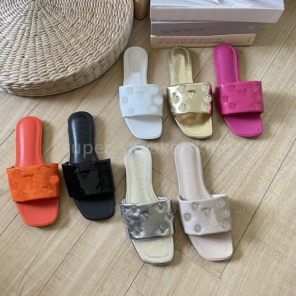 Nuevas zapatillas de mujer, sandalias deslizantes de moda, zapatos de playa de goma bordados antideslizantes para exteriores, zapatos planos estampados con caja 35-42