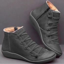 Nouvelles femmes bottes de neige classique noir gris bottines Top qualité en cuir chaussures d'hiver mode à lacets chaussures plates grande taille 5 couleurs