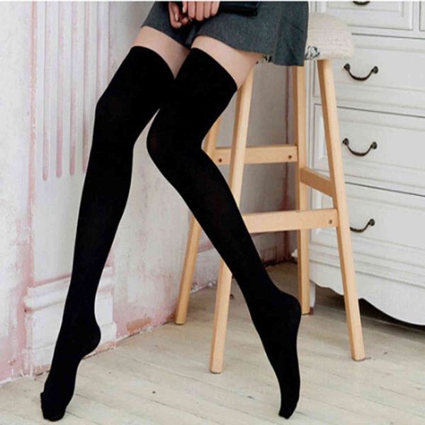 Nouvelles femmes chaussettes mode bas décontracté coton cuisse haute sur le genou coton chaussettes hautes filles femmes femme longue genou chaussette Y1119