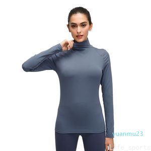 Nouveau femmes sport en plein air Fitness costume élasticité QuickDry petit col montant Yoga à manches longues t-shirt Gym Yoga