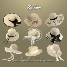 Nieuwe dames strohoeden boog kanten emmer hoeden vat cap dames strand hoed casquette groothandel