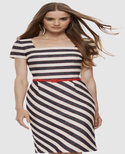 Nouvelles femmes Stripe Femmes s'habillent les robes de dames de bureau élégantes avec ceinture A4717654544