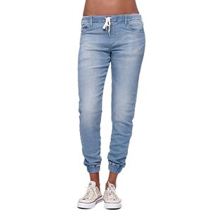 Nieuwe vrouwen zomer herfst jeans skinny midden taille dames lantaarn jeans mode casual trekkoord denim potlood broek