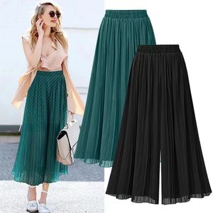 Nieuwe dames zomer midi rok ruches vintage big large plus maten casual feestmode losse wide been rokken broek