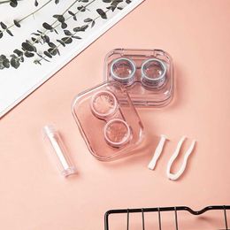 Nueva caja de lentes de contacto de viaje para mujer, nuevo estilo, caja de lentes de contacto portátil transparente con pinzas, juego de contenedores de ventosa