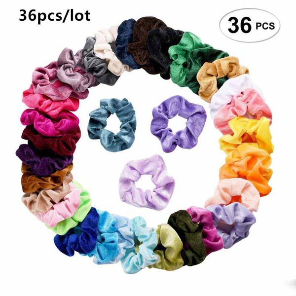 2019 nouvelles femmes velours élastique cheveux Scrunchie Scrunchy bandeaux bandeau élastique pour queue de cheval enfant cheveux accessoires 36 pcs/lot