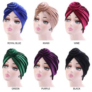 Nieuwe Vrouwen Fluwelen Knoop Tulband Stretchy Hoofdband Moslim Hijab Head Wrap Geknoopt Indian Cap Bandana Dames Chemo Haaraccessoires