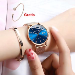 Nouvelles femmes montre haut de gamme de luxe dames maille ceinture Ultra-mince montre en acier inoxydable étanche montre à Quartz Reloj Mujer