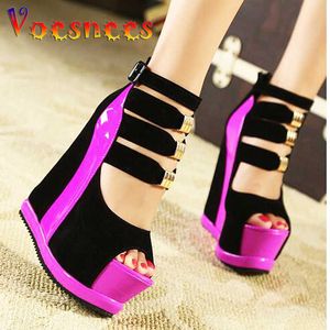 Nieuwe vrouwen Wedges Sandalen Echte zomer 2021 Platform Hoge hak 14 cm Peep Toe Mixed Colors Sweet Woman Sexy Ladies Shoes T221209 133