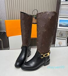 Westside – bottes de chevalier à fond plat et haut pour femmes, bottes classiques imprimées avec boucle en métal sur le genou, taille 35 à 42, nouvelle collection