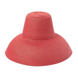 Nuevo sombrero de paja de ala ancha para mujer, sombreros Fedora con forma cóncava a la moda para escenario de pasarela, gorra de protección solar con cordón para playa de verano YL5249h