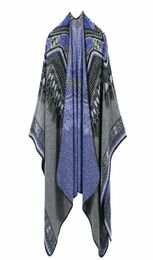 Nieuwe vrouwen winter etnisch abstract patroon verdikte jas cape wrap poncho sjaal sjaalssplit split dualuse sjaal drop1186295