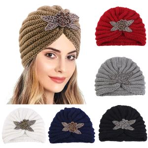 Nieuwe Vrouwen Winter Gebreide Tulband Hoed Bohemen Moslim Hijab sjaal Hoofd Wraps Hoed Wol Motorkap Cap Effen Kleur Warme winter Caps