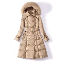 Nieuwe vrouwen winter warme witte eend down down jas van hoge kwaliteit merk lange stijl eend downcoat dikte dikte jas met vacht maat