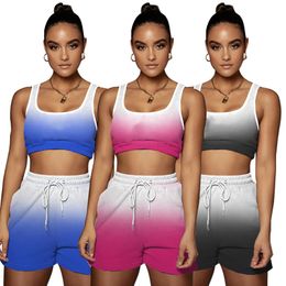 Nieuwe Dames Yogakleding Zomer trainingspakken joggingpak zwarte tanktop+shorts gradiënt tweedelige set plus size 2XL outfits sportpakken casual sportkleding DHL 4955