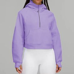 Nieuwe dames yoga-outfits geborsteld hoodiejack met halve rits, sportkleding, training met capuchon, hardloopjas met zakken, outdoorfleece, duimgaten