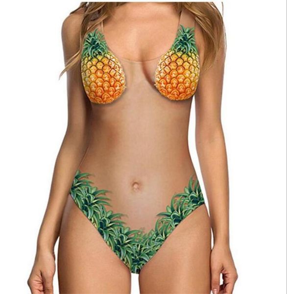 Nueva Women039s Traje de baño sexy de una pieza Melón Fruta Concha Impreso Traje de baño Color de piel Lady039s Bikini Piña Traje de baño3969091