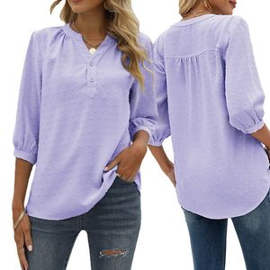 Nuevas blusas de diseñador para mujer tallas grandes Ropa de primavera y otoño Cuello alto Camisas de manga media Jacquard Bola de lana Tops sueltos
