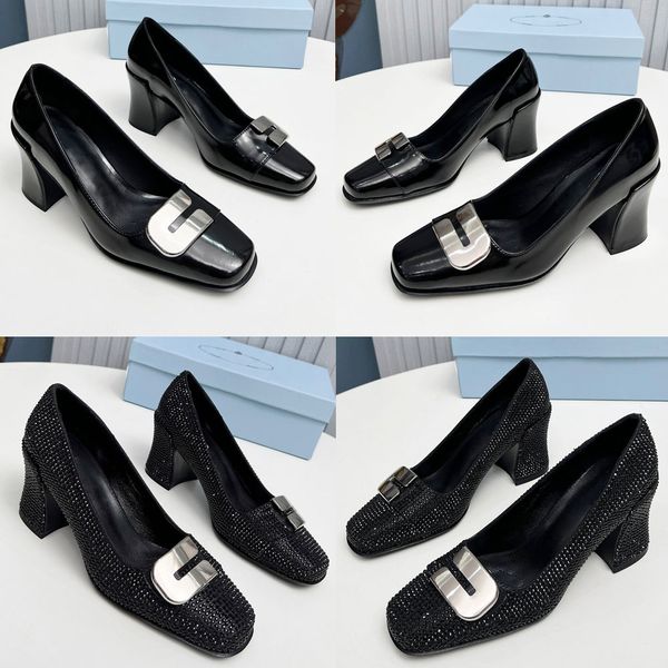 Nouvelles chaussures habillées de créateurs pour femmes chaussures à talons bloc talons chaussures simples en cuir de vachette talons hauts classique simple travail talons hauts confortable tige décorative en métal