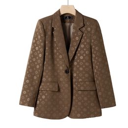 Nouveau femmes élégantes femmes marron caractère veste unique printemps et automne veste d'affaires bureau femmes manteau haut S-4XL 240312