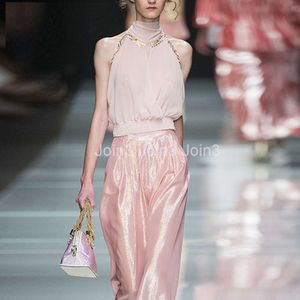 Nieuwe dames Europeaan modeontwerp Mouwloze tanktop en breedbeen lange broek Twinset zomerpak smlxl