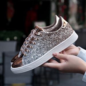 Nieuwe dames metalen pailletten platte schoenen lage boardschoenen damesschoenen designer outdoor jogging sneakers maat 36-41