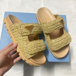 Nieuwe damessandalen designer sandalen natuurlijke raffia sandaal Gebreide sandalen driehoek sandalen zomersandalen platte sandalen prachtige vakantie stijl sandaal maat 35 42