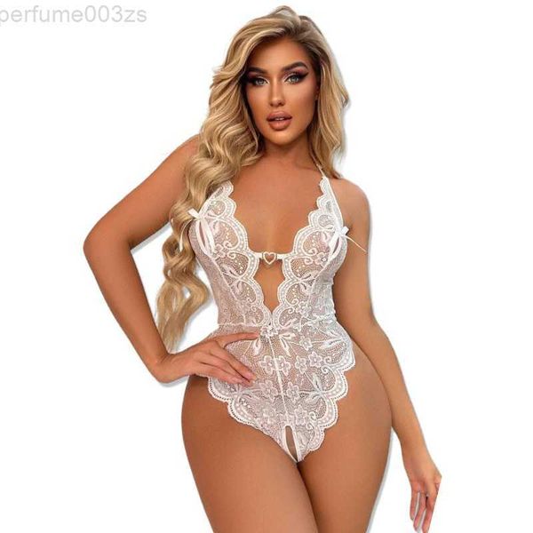 Nouveaux vêtements de nuit pour femmes lingerie de sexe de grande taille européenne et américaine nouvelle perspective en dentelle entrejambe ouverte gratuite reliant pyjamas sexyDQB5