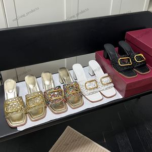 Nouvelles pantoufles pour femmes Mules Paille Hemp tricot tricot tissé creux coupé sandales Gold Metal Logo boucle de boucle