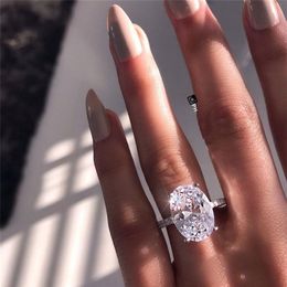 Nuevos anillos de boda para mujer, anillos de compromiso de piedras preciosas de plata a la moda, joyería, anillo de diamante simulado para boda 286z