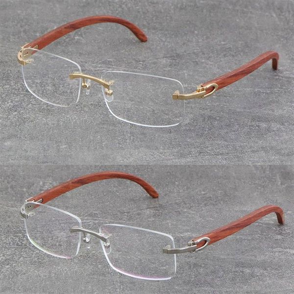 Nuevas gafas de madera Gafas para hombre Mujer 8200757 Marco de metal Plata Sin montura Moda de madera Alta calidad Marco de oro de 18 quilates Marcos para hombre Gl276n