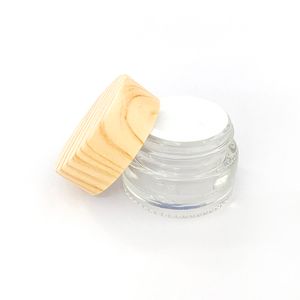 Nieuwe houtnerfdop waspot 5 ml voor dikke olie crème collectie glazen potten tank make-up monster cosmetische doos opslag fles houder draagbaar