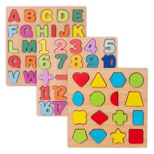 Nieuwe houten 3D-puzzel blokken speelgoed kinderen Engels alfabet nummer cognitieve matching bord baby vroeg educatief leren speelgoed voor kinderen w2