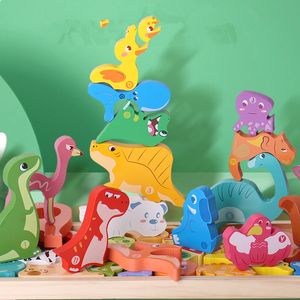 Nieuwe houten 3D -puzzel kinderen 3D Animal Cartoon Puzzle Puzzle Puzzle Creative Stacked High Dinosaur Blind Puzzle Toy Groothandel