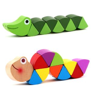 Nieuwe houten kleurrijke krokodil rups houten baby speelgoed kinderen educatief speelgoed kinderen kleuterschool cadeaubrecoratie