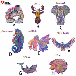 NIEUWE! Houten legpuzzels Geschenken Moose Olifant Zee Paard Goudvis Eagle Dolphin Lion Unique Arts and Crafts Animal Shaped Puzzel Gift voor Volwassenen Kinderen A3 A4 A5